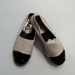- Circus cream black beaded toe espidrille shoes